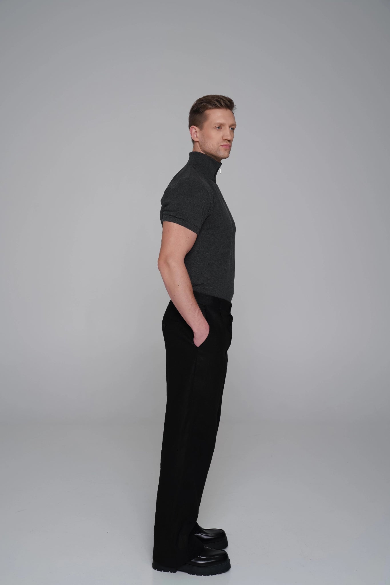 SAINT ISSA MEN'S COTTON ZIP POLO GREY side