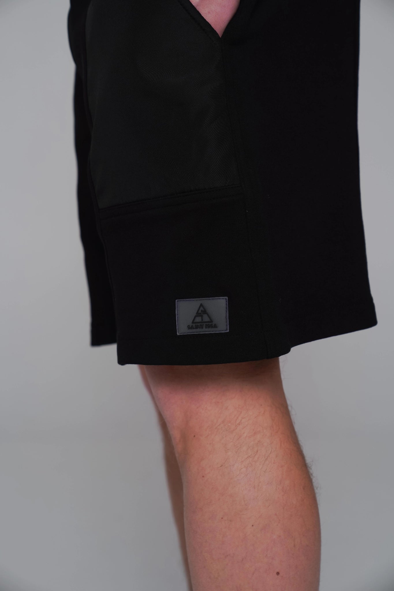 Saint Issa Men’s Black Oversized Shorts — Contrast Patch Panels