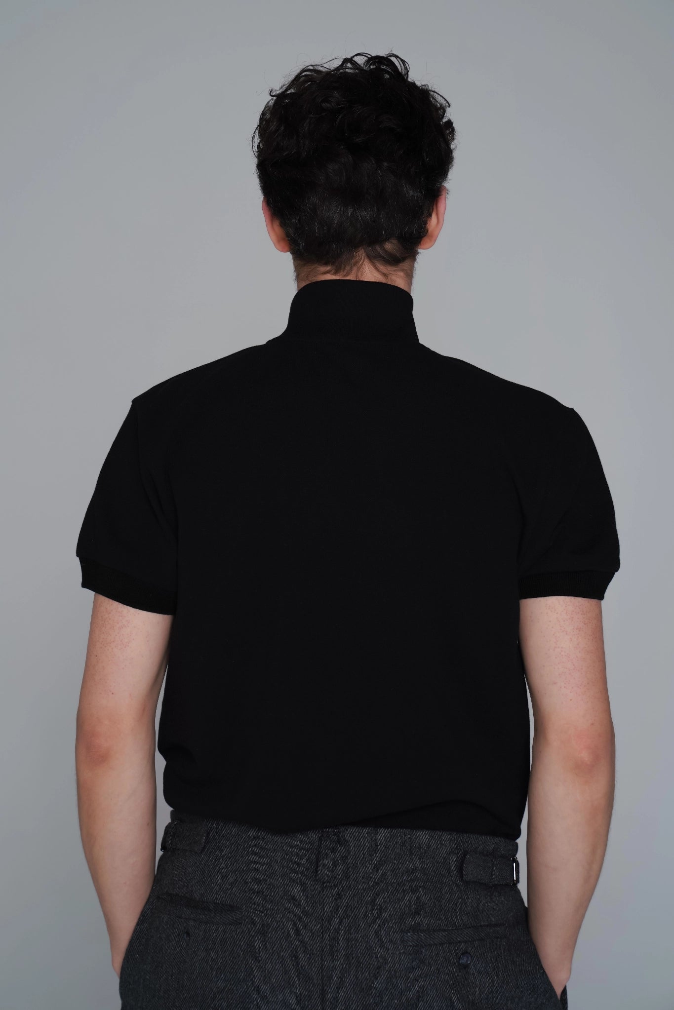 SAINT ISSA MEN'S BLACK COTTON ZIP POLO SHIRT back
