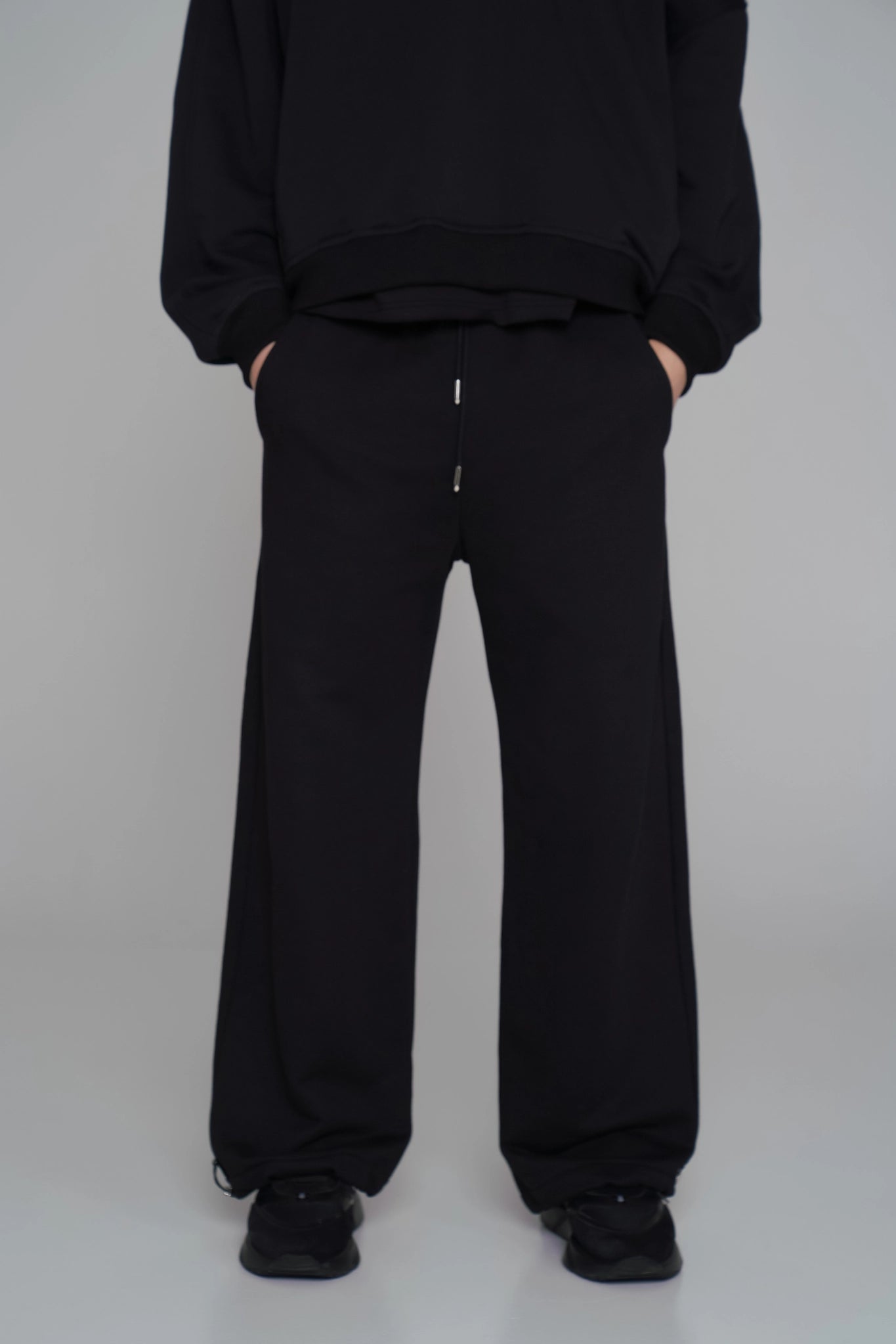 WOMEN'S HIGH-WAIST ADJUSTABLE PANTS BLACK 360 GSM