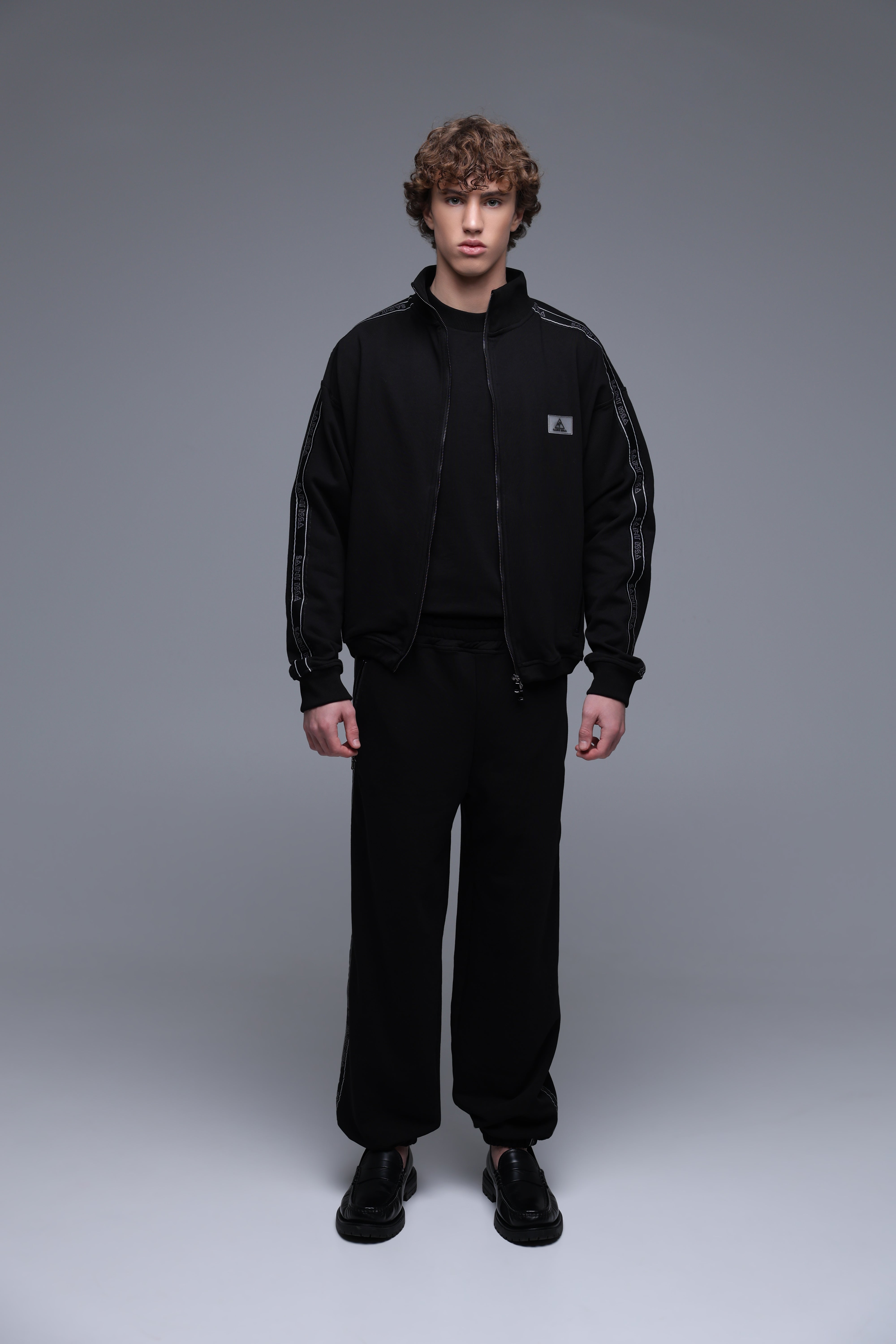 BLACK HIGH-COLLAR CROP luxury menswear jacket